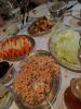 Chicken satay, glazed prawns with walnuts, and squab lettuce cups at Mr. Chow